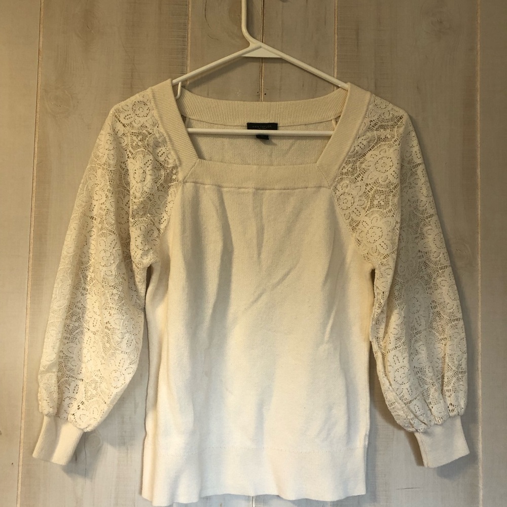 Cream Lace Sleeve Sweater